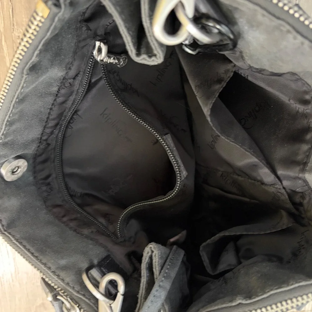 Kipling Charcoal Gray Crossbody Satchel‎ Bag Coated Nylon Monkey Travel 11x8x4
